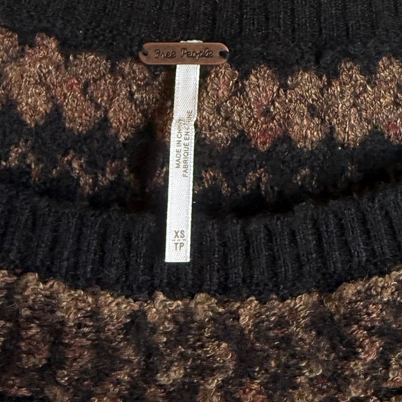 Free People Sheer Black Fair Isle Flutter Sleeve Off the Shoulder Sweater Top XS - Picture 7 of 12